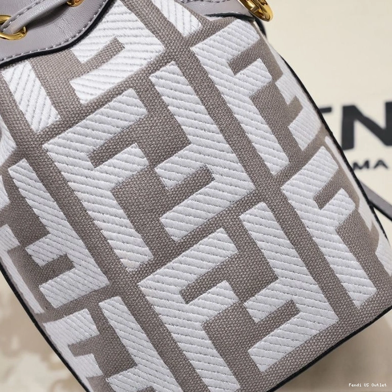 Vintage HOT with Bucket Motif Mini In Fendi Canvas Bag Tresor Grey Mon Woven FF Handle 0811
